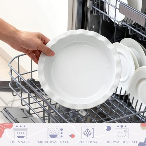 Miicol Ceramic Pie Pan Set of 2, 50 oz Ripple Edge Deep Baking Dish - size: 9 INCH PACK OF 2