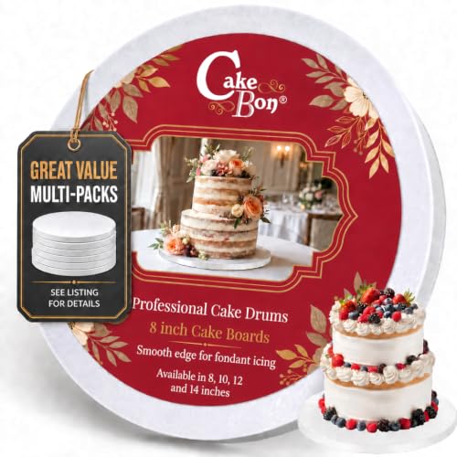 Cakebon Cake Boards 8" White Round Cake Drums 1/2" Thick Smooth Edge 1Pack - color: White (Smooth Edge), size: 8 Inch