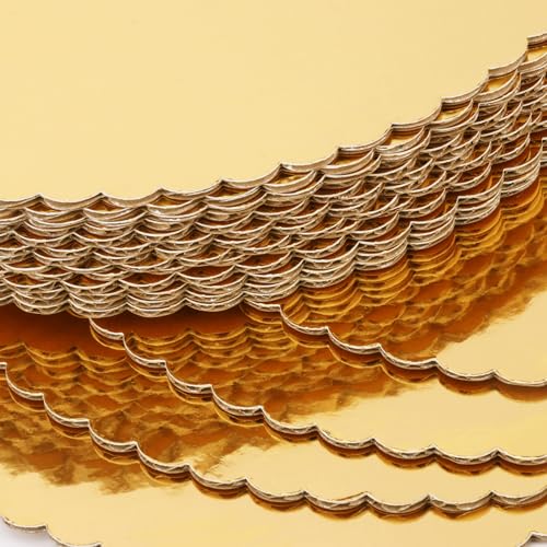 55 Pack 12 Inch Gold Cake Boards, Rounds Cake Cardboard, Flower Edge Cake Base, Disposable Round Cake Board for Wedding, Party, Anniversaries, Birthday Decor - size: 55 Pack 12 Inch Gold Rounds