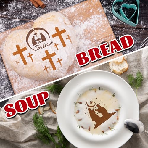 Whaline 15 Pcs Jesus’ Birth Bread Stencils Painting Stencils Christmas Nativity Christ Decorative Cake Baking Templates with Bead Chain for Xmas Holiday Party DIY Craft, 4.7 x 5.1 Inch - style: Nativity