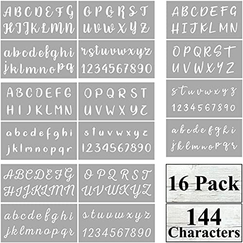 Alphabet Letter Stencils for Painting - 16 Pack Letter Number Stencil Templates for Wood, Cakes, Cookies and Crafts, Reusable Plastic Stencils for Chalkboard Wood Signs & Cakes Cookies Decorating - style: Classic