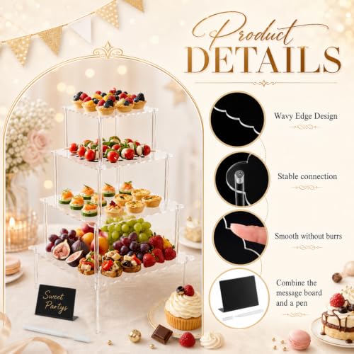 Mifoci 4 Tier Acrylic Cake Display Stand, Dessert Table Display Set