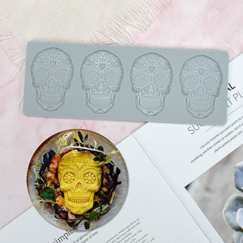 Cestony Halloween Skull Lace Embossing Mat Texture Fondant Impression Mat Decorating Silicone Molds for DIY Cake Biscuit Cookies Sugar Pudding Chocolate Hard Candies Dessert Candle Decor