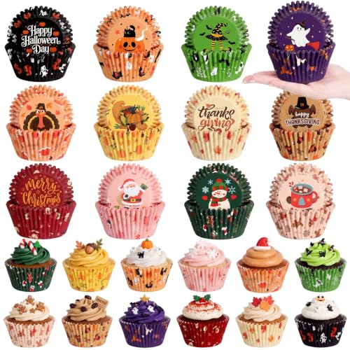 Fullhawl 600 Pcs Halloween Cupcake Liners, 12 Designs Disposable,Large - size: Large