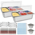 2P Pizza Topping Station 7 Pans Stainless Steel Spice - color: Silver, size: Flip Cover 17 Pans
