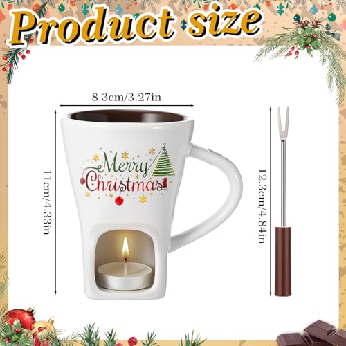 Honeydak Christmas Chocolate Fondue Mug with Fork 3 Candle Sweet Ceramic - color: White, style: Modern