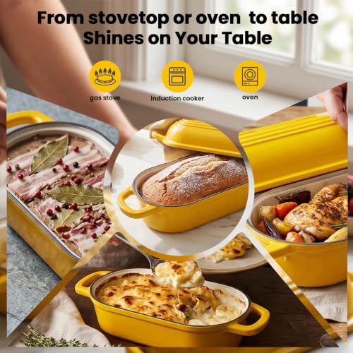 Oval Dutch Oven for Bread Baking,11.3x5 Enameled Cast Iron Bread Pan,Yellow - color: Yellow