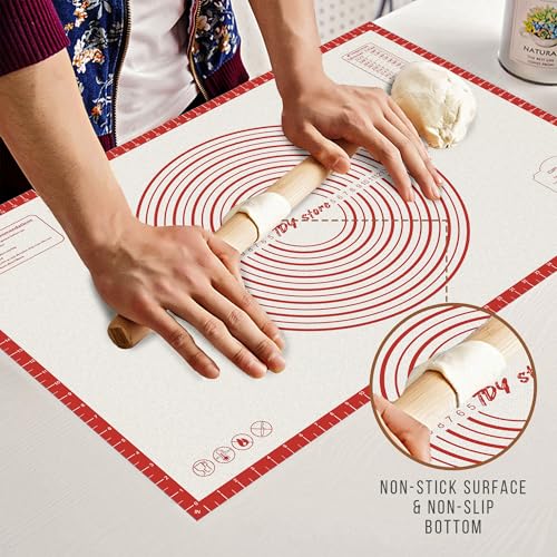 26 * 16 inches Red, Non-Slip Silicone Baking Sheets - Baking Mat with 0.7mm Thickness - Non-Stick Pastry & Cookie Mat for Kitchen Counter for Rolling Out Dough with Measurements. - color: Red, size: 26"L x 16"W