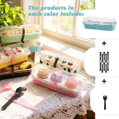 24 Pack Mini Loaf Pans, 7.5oz Mini Cake Pan & Mini Cupcake Pan Set – Disposable Aluminum Baking Pans with Lids, Spoons & Stickers, Premium Sturdy Gift Set for Cakes, Cupcakes, Desserts & Party Treats - color: Blue