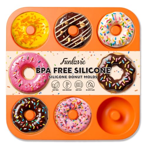 Large Silicone Donut Pan for Baking,9 Cavity Non-Stick Food Molds - color: Orange