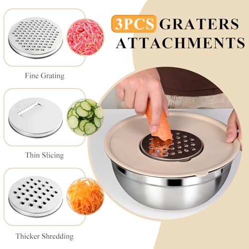 Mixing Bowls with Airtight Lids Set, Non-Slip Silicone Bottoms, Khaki - color: Khaki