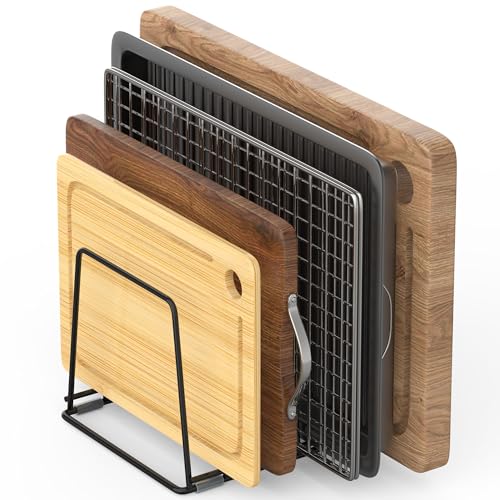 Cutting Board Organizer Kitchen Organizer Rack for Cutting Board, Bakeware, and Cookie Sheet, 5-Slot Heavy-Duty Steel Cookware Holder,Rust-Resistant with Anti-Slip Feet (1, Large) - size: Large