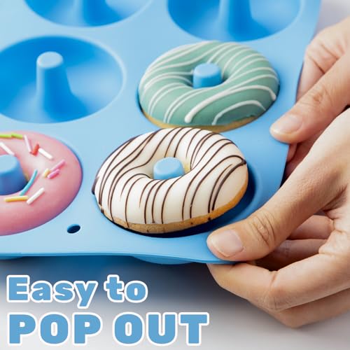 Aichoof Non-Stick Silicone Donut Pan Set of 2, BPA-Free, Easy Release(Blue) - color: Blue, size: 2 pieces