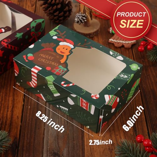 Christmas Cookie Boxes with Window,24 Pack, 8.25x6x2.75 In - color: Christmas(Red,green)