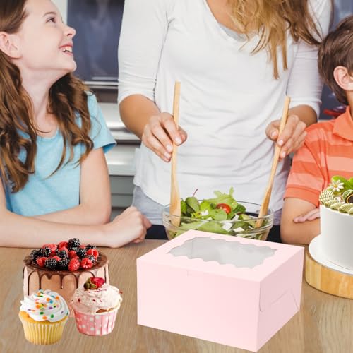 JCD 8Pcs Pink Cake Cupcake Combo Boxes Clear Lid with 2 Cupcake Holes -Clear Window Bento Cake Boxes for Bakery Baking Supplies(Pink 1+2/8Pcs) - size: Pink 1+2/8Pcs