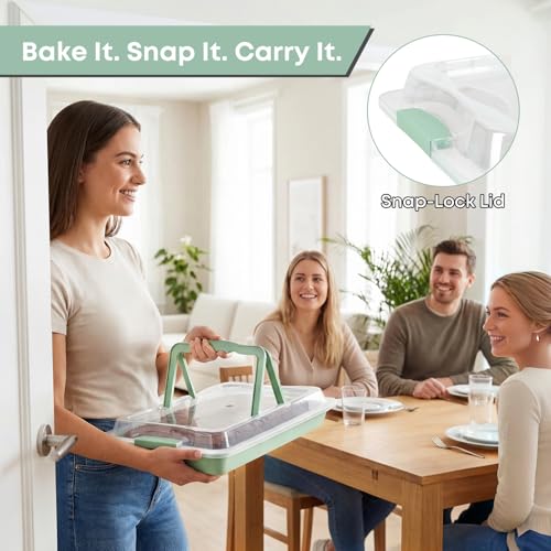 Sheet Cake Pan with Lid, 2" Deep Nonstick Ceramic, Mint Green