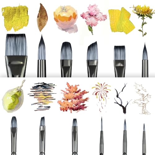 Transon Artist Paint Brush Set of 12 for Watercolor Acrylic Gouache Oil and Tempera Painting (Pack of 2) - size: Grey 12PCS (Pack of 2)