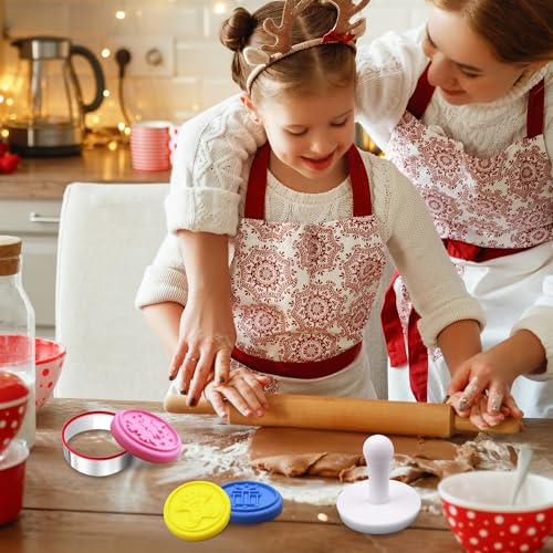 Cookie Stamps Set, Colorful Silicone Cookie Press, 6 PCS Stamps with Ring Cutter and Handle for Daily Baking