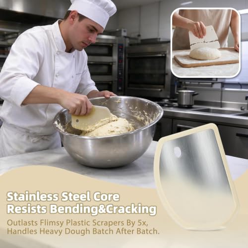 Flexible Bowl Scraper with Metal Core: Silicone Dough Scraper Bread Baking - color: Beige