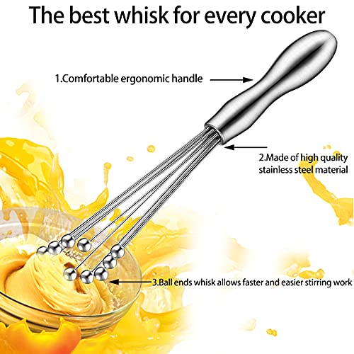 2 Pack Ball Whisk Stainless Steel, 10" and 12", Excellent for Eggs