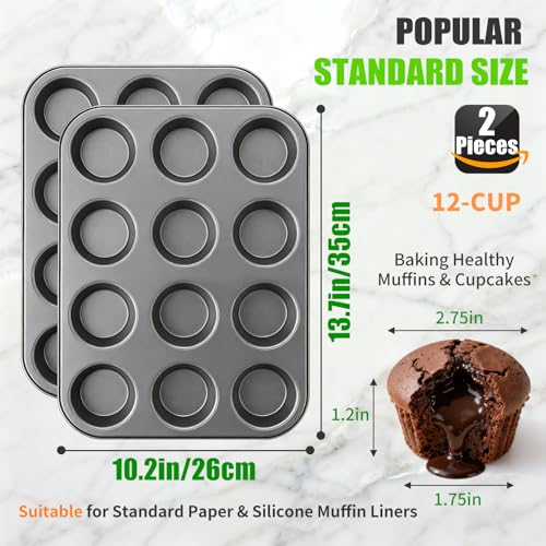 Muffin Pan for Baking, Nonstick Cupcake Tin 12 Cup, 2 Pack Cup Cake Tray, Premium Cheesecake Pans, Dishwasher Safe- Carbon Steel - color: 2pc- Carbon Steel