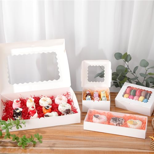 50pcs 8x6x2.5 Inch Cookie Boxes with Window White Bakery Boxes Pastry Boxes,Treat Boxes Strawberry Boxes for Chocolate Covered Strawberries,Muffins