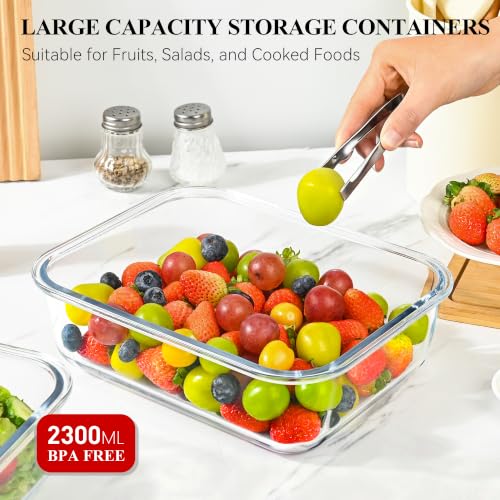 2 Pack 78 Oz / 9.8 Cups Large Glass Food Storage Containers with Lids, Meal Prep Containers for Baking, Serving, Glass Storage Container, BPA Free, Leakproof, Freezer, Microwave/Oven Safe - color: Grey