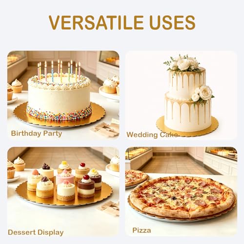 Gold Scalloped Cake Boards, 4 Pack, 6, 8, 10, 12 Inch Cake Circles - color: Gold