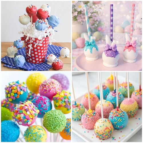 Cake Pop Molds Lollipop Cake Pop Kit Cake Pop Sticks and Wrappers Kit with 100Pc Cake Pop Sticks Candy Treat Bags Gold Twist Ties Meatball Scoop Ball Maker for Lollipop Candy Chocolate Cookie - color: Red