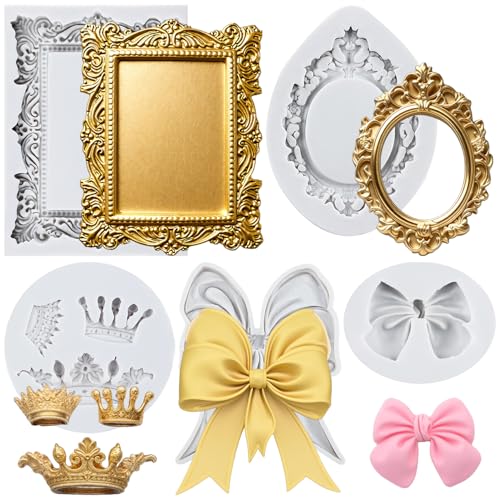 Photo Frame Cupcake Fondant Mold Crown Bow Silicone Mold Set of 5 - color: Style E