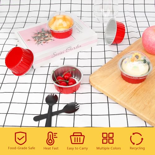 Free-Air 5oz Cupcake Tins with Dome Lids, Dot Cake Cups Mini Cake Pans - color: Red