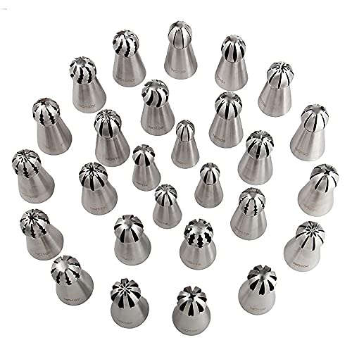 27 Pcs Stainless Steel Seamless Russian Flower Ball Piping Tips Set - color: SILVER MRF0008