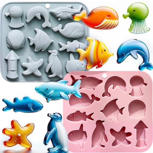 2Pcs Marine Theme Cake Silicone Mold chocolate molds silicone Ocean-Themed Baking Molds starfish fishing molds for Chocolates Candies Ice Cubes Soap Resin DIY Crafts and Beach-Themed Decor(11 Cavity) - size: 11 Cavity