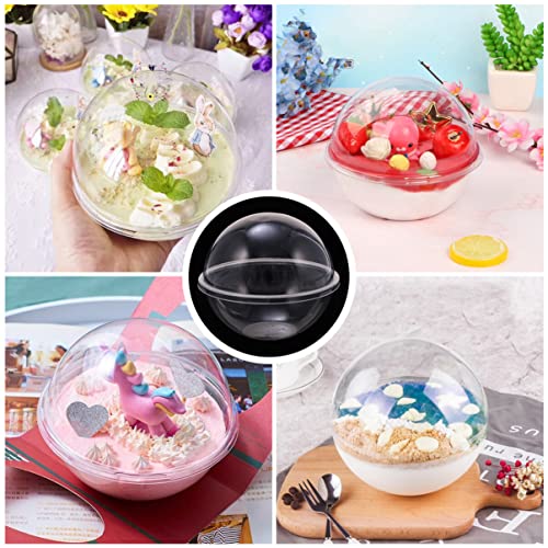 Cabilock Transparent Ball Shape Cake Container 6-Inch Portable Round Plastic Dessert Carrier Dome for Mousse Cake Storage 10-Pack - size: 500ml