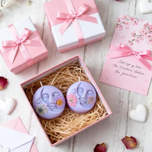Sun and Moon Silicone Soap Mold 2Pcs Crescent Moon Face Silicone Soap Mold Bath Bomb Molds for Homemade Lotion Bar Polymer Clay DIY Candle Resin Making Wax Candy Chocolate - color: Pink