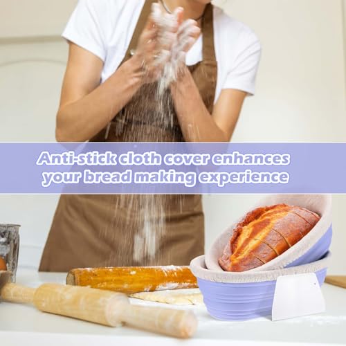 Nuogo 9 Pack Collapsible Silicone Oval Bread Proofing Baskets Bulk, Purple - color: Purple