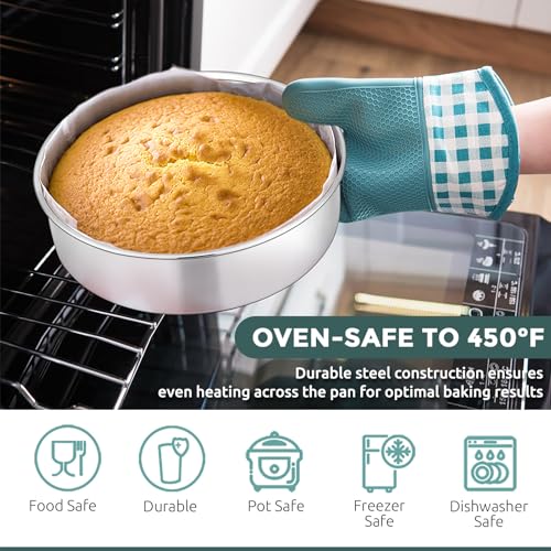E-far 12-Piece Bakeware Sets, Stainless Steel Baking Pan Set Includes Cookie Sheet, Round Square Rectangle Cake Pans with Lids, Multi-Functional for Loaf Muffin Pizza, Non-toxic & Dishwasher Safe - size: 12-Piece Set