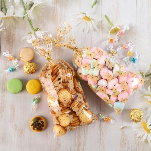 100 Pcs 5 x 11 Inch Clear Cellophane Treat Bags with 100 Gold Twist Ties, Bear Printed Food-Safe Plastic Bags for Gift Wrapping, Birthday, Wedding, Valentine's Day, Party, Classroom Gifts - color: Rainbow (Cub), size: 5x11inch(100pcs)