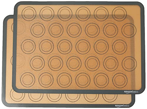 Amazon Basics Silicone Baking Mat for Macarons, Non-Stick, Food Safe, Reusable, Oven-Safe, 16.5" x 11.6", Beige/Gray, 2-Pack - size: 2-Pack, style: Macaron Mat