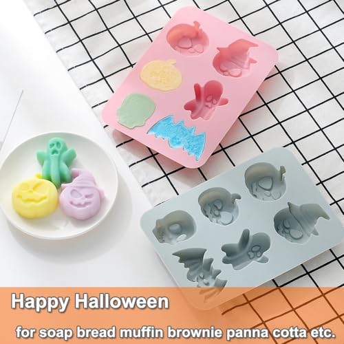 2 Pack Halloween Silicone Cake Mold Pumpkin Bat Skull Ghost Shape Silicone Mold for Chocolate Candy Gummy Jello Ice Cube Crayon Melt Biscuits Soap Silicone Baking Mold Making Kit
