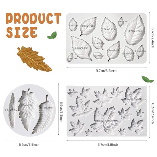 KALAIEN 3pcs Leaf Fondant Mold, Rose Maple Leaves 3D Leaf Silicone Mold - color: 3pcs Leaf Molds