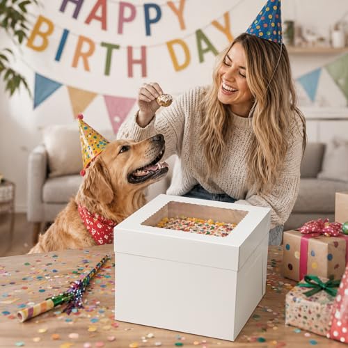 Kootek 4 Pack Cake Boxes 10 inch, 10x10x8 Tall Cake Box with Clear Window - size: 10x10x8 in