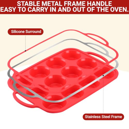 Redfly Silicone Muffin Pans for Baking 12-Cup Regular Size Cupcake Pan 2PCS - color: Red, size: Regular Size-2PACK