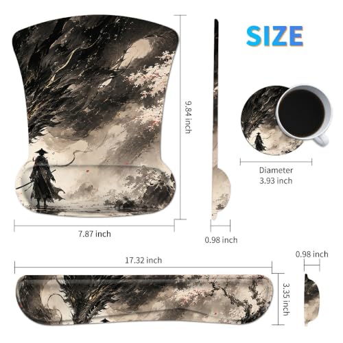 3-in-1 Ergonomic Memory Foam Keyboard Wrist Rest Pad Set, Sakura Dragon - color: 00016