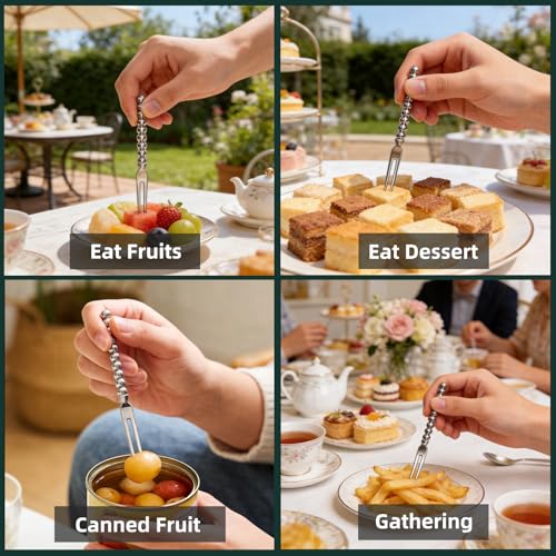 Mini Appetizer Forks, 120 Count, 4.2 Inch, Silver Beaded Handle