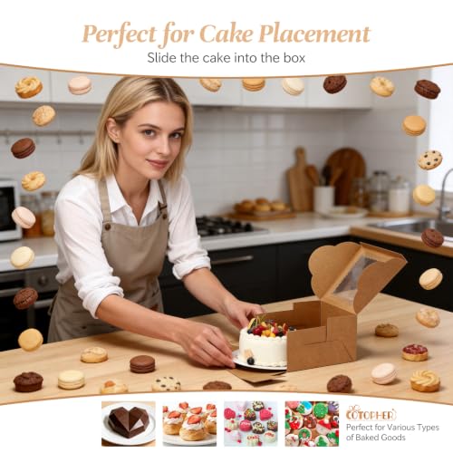 COTOPHER 50 Pcs Cake Boxes 8 Inch, 8x8x5 In Cake Containers with Windown - color: Brown, size: 8x8x5inch