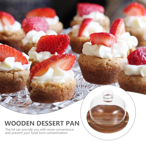 DOITOOL 5.11 Inch Covered Cake Stand Wooden Dessert Display Stand with Dome Lid for Wedding Party Birthday Dessert Cupcake Storage Serving