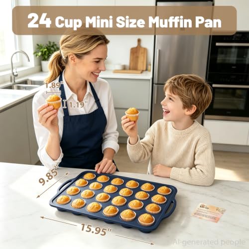 2 Pack Mini Silicone Muffin Pan with Frame, Non Stick Cupcake Baking - color: Gray, size: Mini: 24 Cup