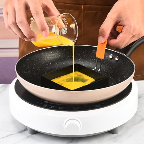 Large 4 Pcs 4 Inch Sqaure Egg Ring for Griddle Frying Egg,4" Non-stick Stainless Steel Square Egg Mold,Square Omelet Ring Pancake Mold Maker With Silicone Insulated Handle Oil Brush & Egg Separator - size: 4 Pieces Square 4 Inch