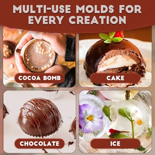 HKNMTT Hemisphere Silicone Molds 3 Inch for Hot Cocoa Chocolate Bombs Valentines Semi Ball Making Kit Cake Decor Mould, Food Grade Non-stick Kitchen Baking Supplies Oven Safe - style: 3" Semi Sphere 3PCS
